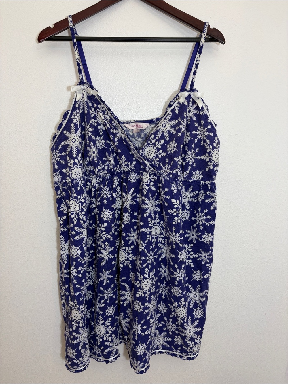 Cacique Intimates Blue Floral Cotton Lace-Trim Plus Size Top